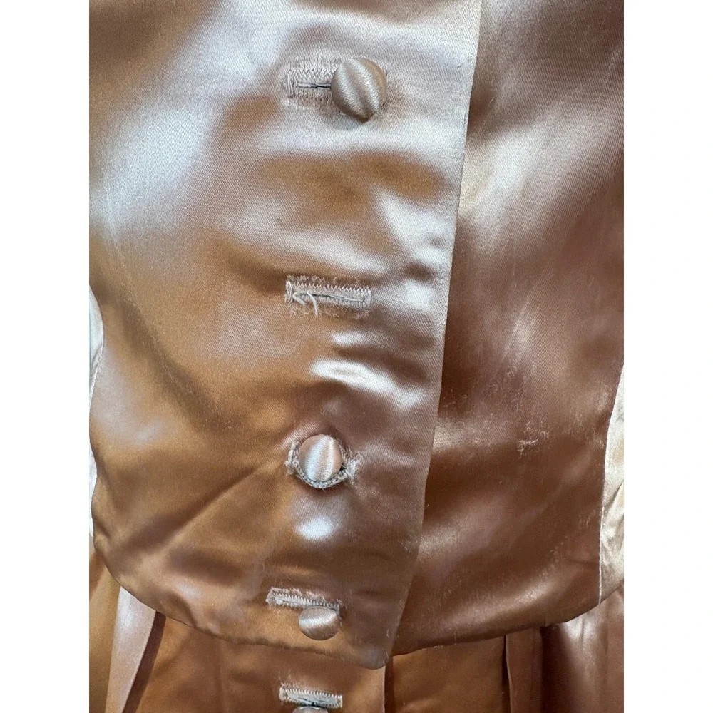 Vtg 50s‎ Slipper Satin Halter Dress Jacket Copper Pockets 2pc Set 28